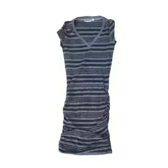 Athleta Dresses & Skirts - Athleta Womens TOPANGA Dress Size XXS Black Gray Striped Jersey V-Neck Ruched